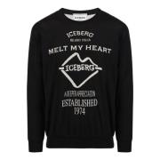 Iceberg Svart crewneck-tröja i dubbel jacquard-bomull med grafik Black...