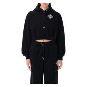 Casablanca Svart Stickat Pearl Diamond Cropped Hoodie Black, Dam