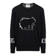 Iceberg Svart bomull crewneck med logotyp och björndetalj Black, Herr