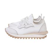 Eleventy Stickade och Läder Sneakers White, Dam