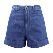 Valentino Bomull och linne shorts med lädermärke Blue, Dam