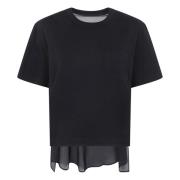 Sacai Twill Bomull Jersey T-Shirt Black, Dam