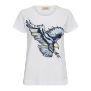 MOS MOSH Broderad Eagle Tee Top Vit White, Dam