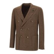 Lardini Brun Ull Kashmir Houndstooth Blazer Brown, Herr