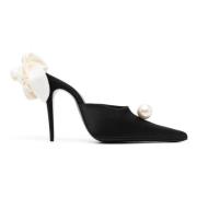 Magda Butrym Satin Blommig Klack Mules Skor Black, Dam