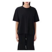 Studio Nicholson Svart Cotton Lee T-shirt med Crew Neck Black, Dam