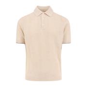 Brunello Cucinelli Linne Bomull Polo Skjorta Kort Ärm Beige, Herr