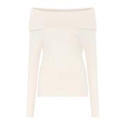 Bruuns Bazaar Feminin Off-Shoulder Stickad Tröja Vit Kräm Pink, Dam