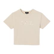 A.p.c. Beige Ekologisk Bomull Logo T-shirt Beige, Dam