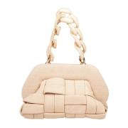 THEMOIRè Canvas Clutchväska med Raffia Kedja Beige, Dam