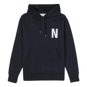 Norse Projects Arne N Logo Print Hoodie Blue, Herr