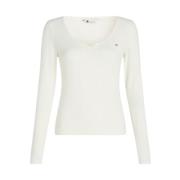 Tommy Jeans V-ringad Topp White, Dam