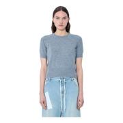 Maison Margiela Stickad ull rund hals tröja Gray, Dam