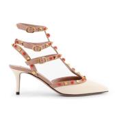 Valentino Garavani Studded Läder Slingback med Stenar Beige, Dam