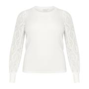 Kaffe Curve Elegant Jerseyblus med Spetsärmar White, Dam