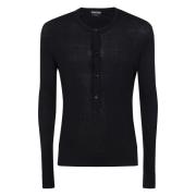 Tom Ford Henley Stickad Tröja Black, Herr