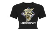 Casablanca Svart Bomull T-shirt med Diamanttryck Black, Dam