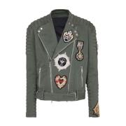 Balmain Khaki Denimjacka med Quiltade Paneler Green, Herr