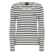 A.p.c. Randig Bomull Crewneck Tröja White, Dam