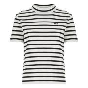 A.p.c. Randig Bomull Crewneck T-shirt White, Dam