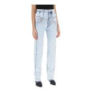 Isabel Marant Frayed V-Seam Straight Leg Jeans Blue, Dam