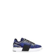 Philipp Plein Blå Läder Sneakers med Strass Blue, Herr