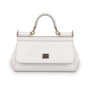 Dolce & Gabbana Liten Sicily axelväska med logoplakett White, Dam