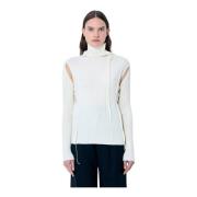 MM6 Maison Margiela Ribbstickad tröja med utstickande paneler White, D...