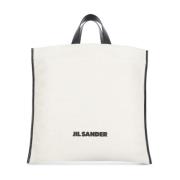 Jil Sander Kontrasterande Läder Toteväska med Logotyp Beige, Dam