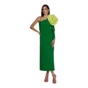 Moskada Asymmetrisk Grön Crepe Midi Klänning med Blomdetalj Green, Dam