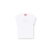 Diesel Logo Cut-Out Stretch Cotton T-Shirt White, Dam