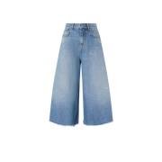 Pinko Denim Bermuda Shorts med bred cropped ben Blue, Dam