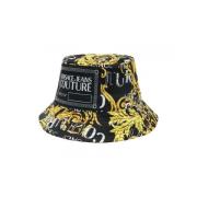 Versace Jeans Couture Svart/Guld Bucket Hat med Logo Multicolor, Unise...