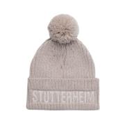 Stutterheim Pompom Ribbstickad Beanie Mössa Beige, Herr