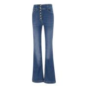 Elisabetta Franchi Denimblå Flare Jeans med Sjömansknapp Blue, Dam