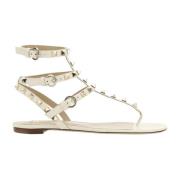 Valentino Garavani Nitar Läder Flip-Flop Sandaler Beige, Dam