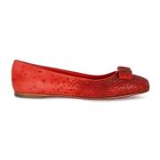 Salvatore Ferragamo Kristalldekorerade läderballerinaskor Red, Dam