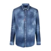 Dsquared2 Sliten Denim Skjorta med Tryckknapp Blue, Herr