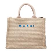 Marni Vit/Naturlig Raffia-Effekt Tyg Handväska White, Dam