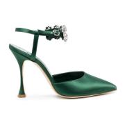 Manolo Blahnik Silk Crystal Smyckade Pumps Green, Dam