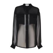 Saint Laurent Silk Crepe Muslin Skjorta med Fickor Black, Dam