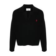 Ami Paris Svart De Coeur Logo Polo Sweater Black, Herr