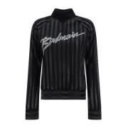 Balmain Hög Hals Logo Tröja Kvinnor Semi-Transparent Black, Dam