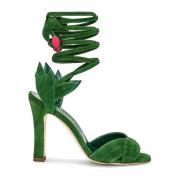 Manolo Blahnik Wrap Sandaler med Lädersula Green, Dam