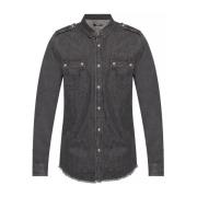 Balmain Denim Skjorta med Fransfinish Black, Herr