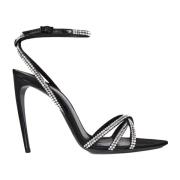 Saint Laurent Sandal med strass korsade remmar Black, Dam