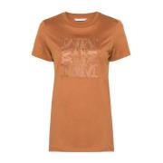 Max Mara Brun läder T-shirt med broderat motiv Brown, Dam