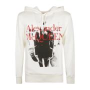 Alexander McQueen Logotyp huvtröja sweatshirt med grafiskt tryck White...