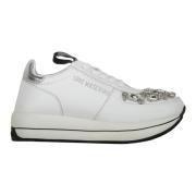 Love Moschino Stenprydda lädersneakers White, Dam