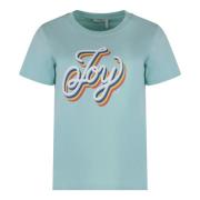 See by Chloé Bomull T-shirt med Ribbad Krage Blue, Dam